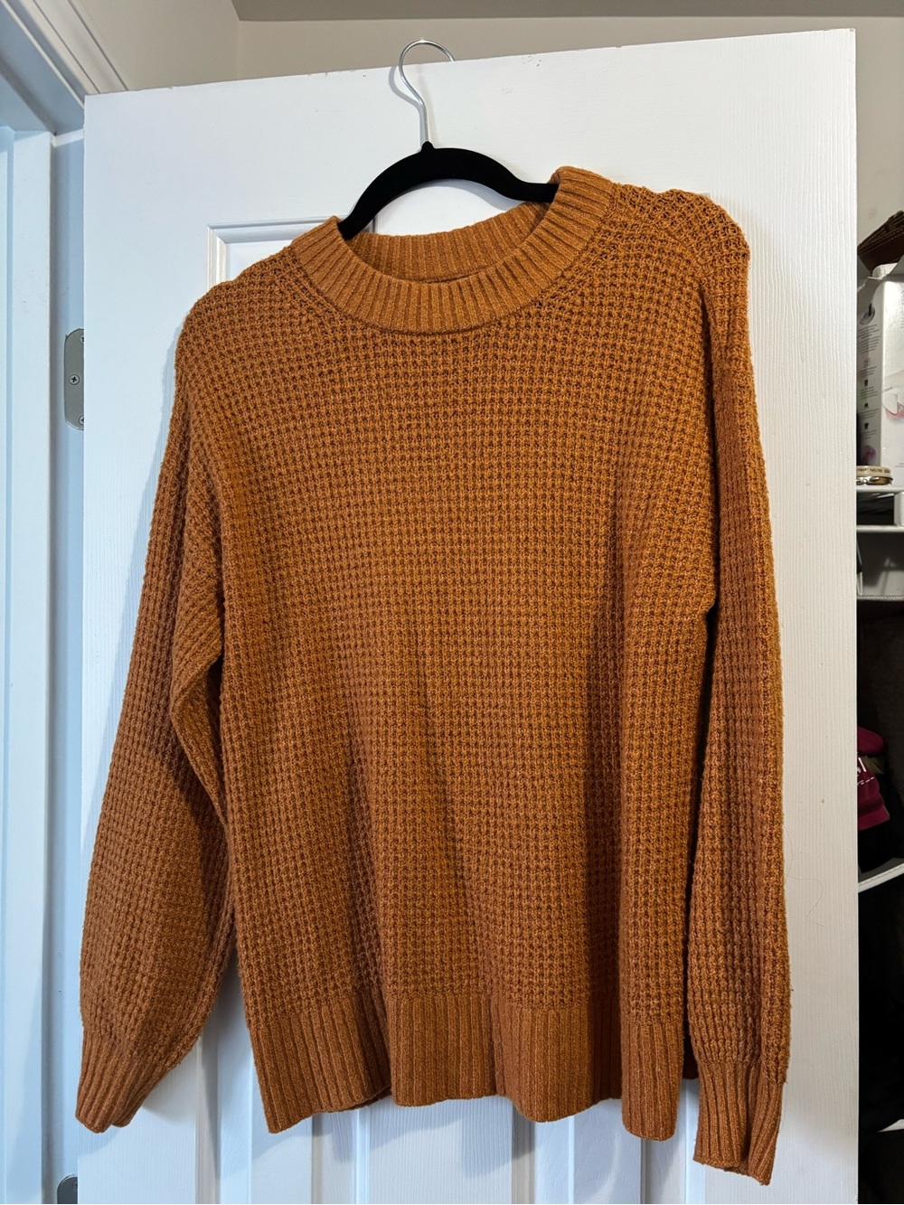 AE Crewneck Waffle Knit Sweater - Rust Orange